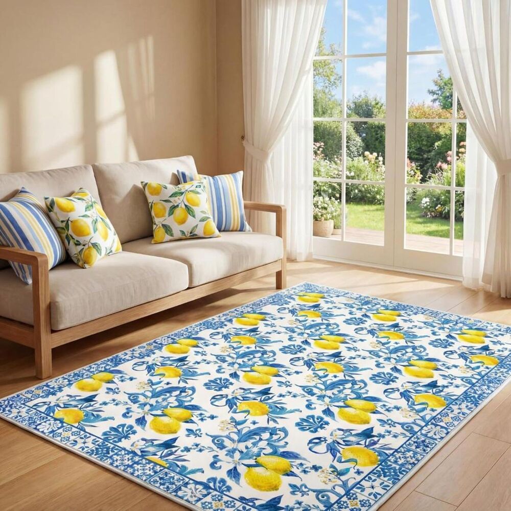 Brand New Satinior Lemon Area Rug 5' × 7' – Blue & Yellow